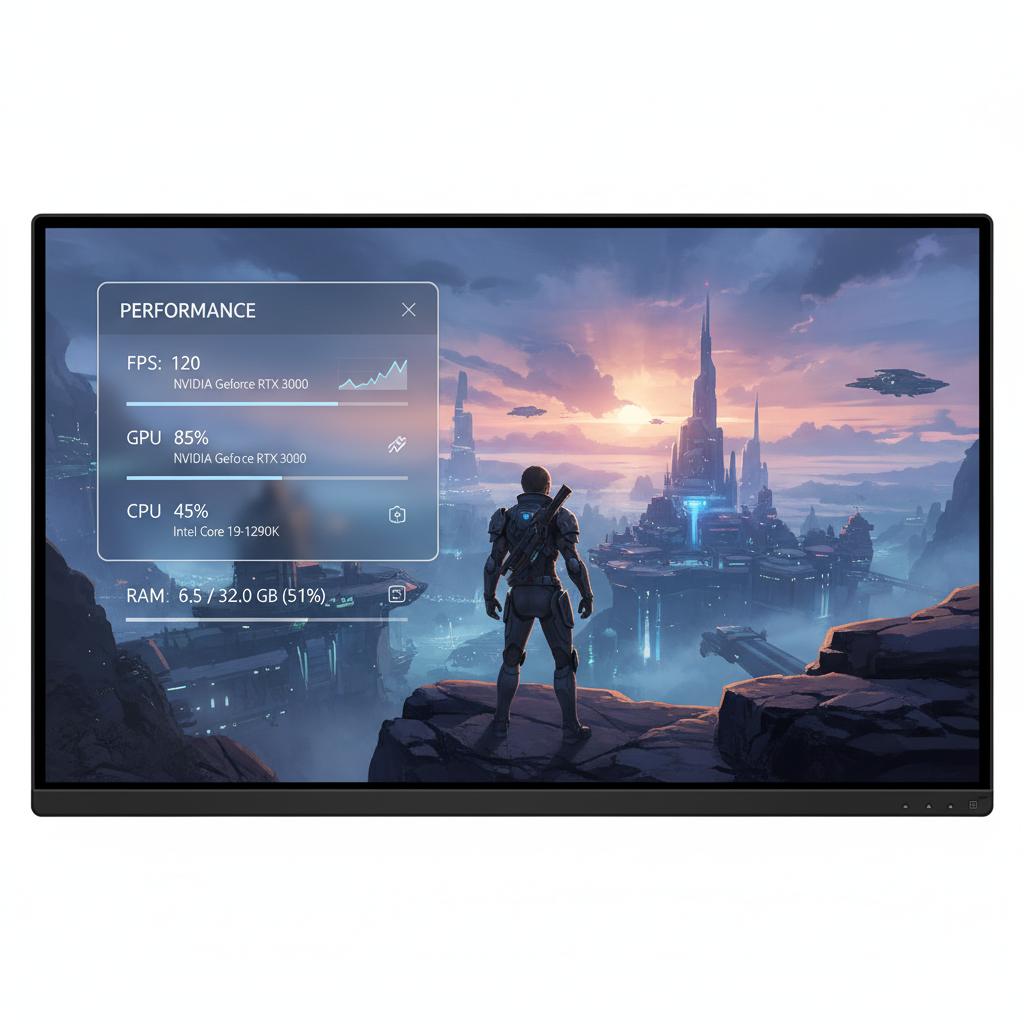 Windows Xbox Game Bar performance widget showing FPS and GPU metrics