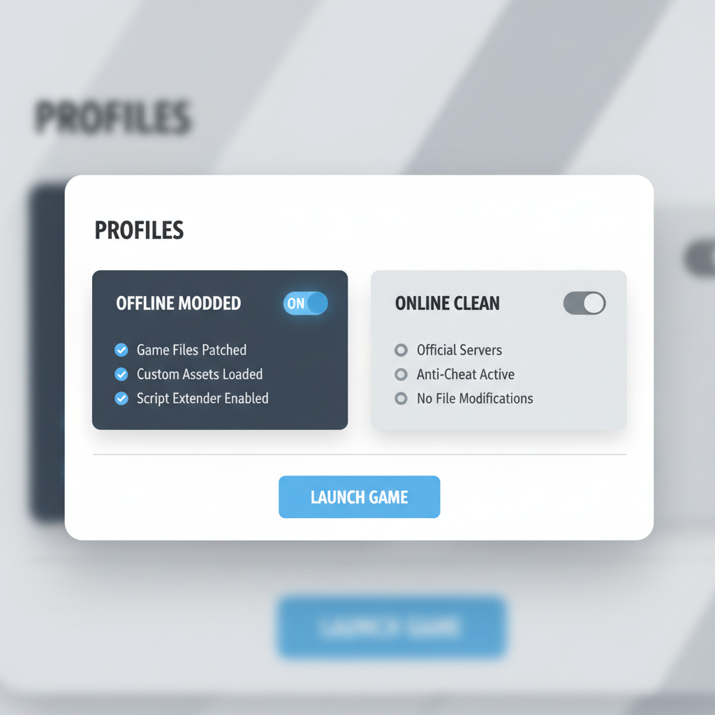 Clean separation between modded offline profile and online vanilla profile in a mod manager