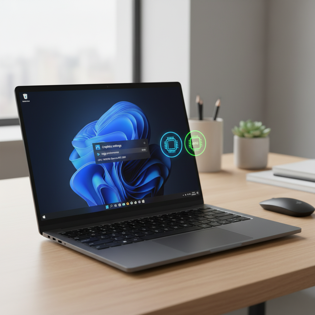 Windows laptop showing integrated vs dedicated GPU selection for a game