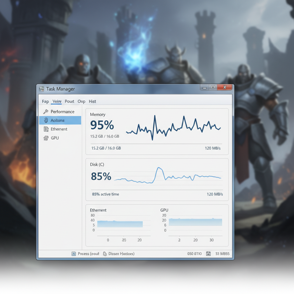 Windows Task Manager showing memory usage during gaming