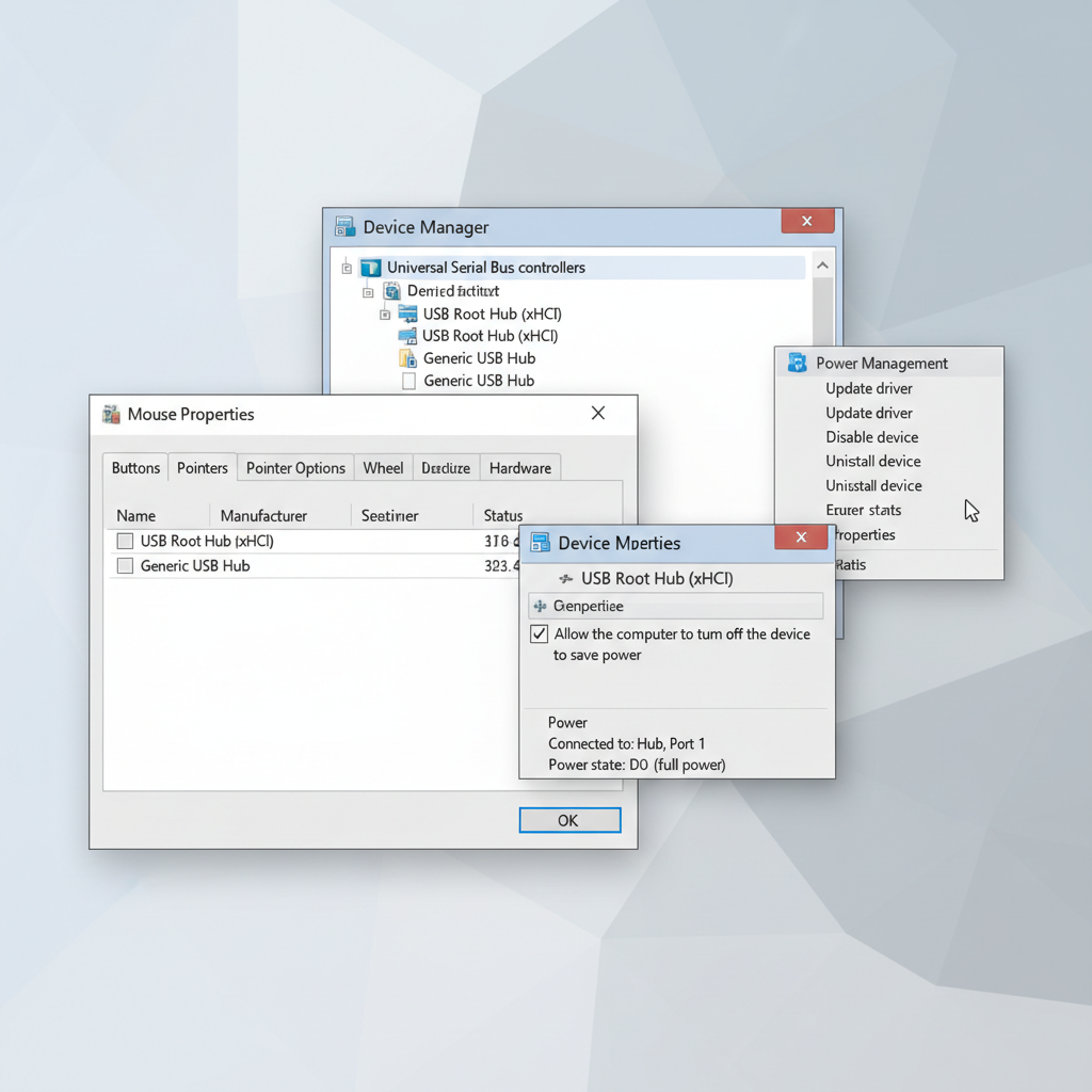 Windows mouse and USB power settings that can affect wireless mouse input lag