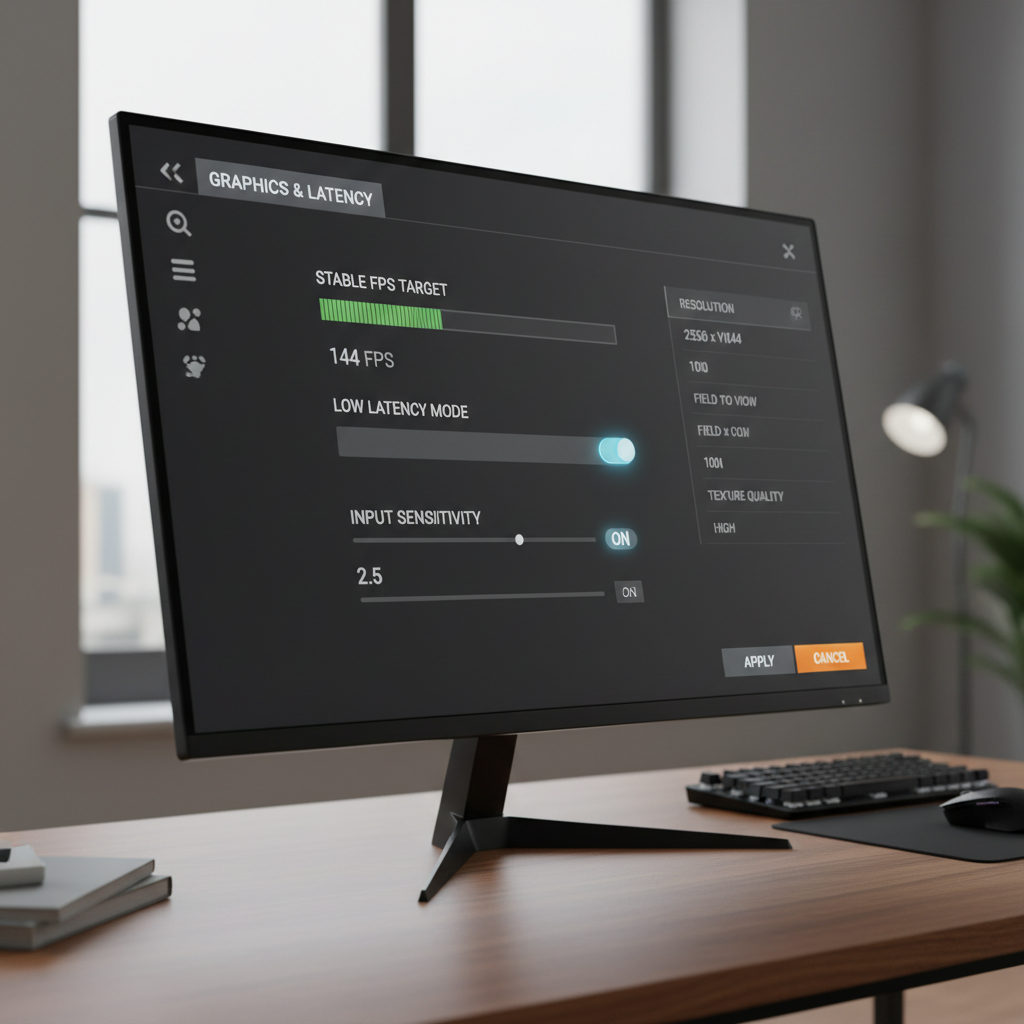 In-game FPS settings menu showing stable frame rate and low latency options