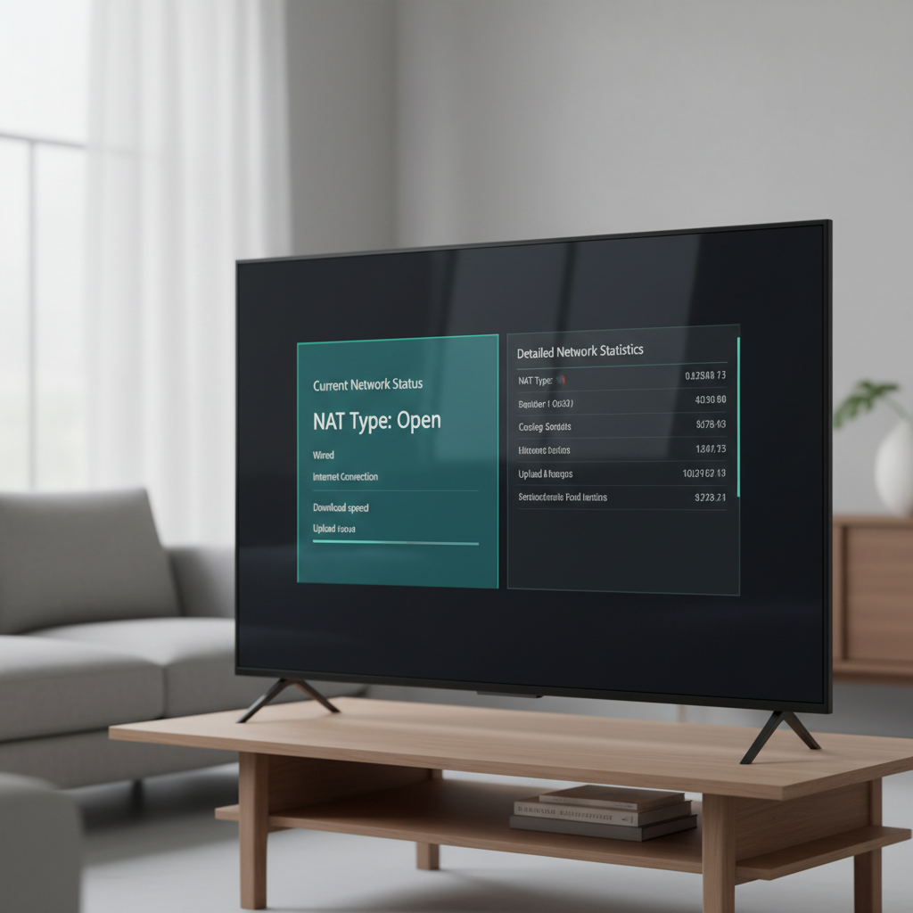 Xbox network settings screen showing NAT type and wired connection