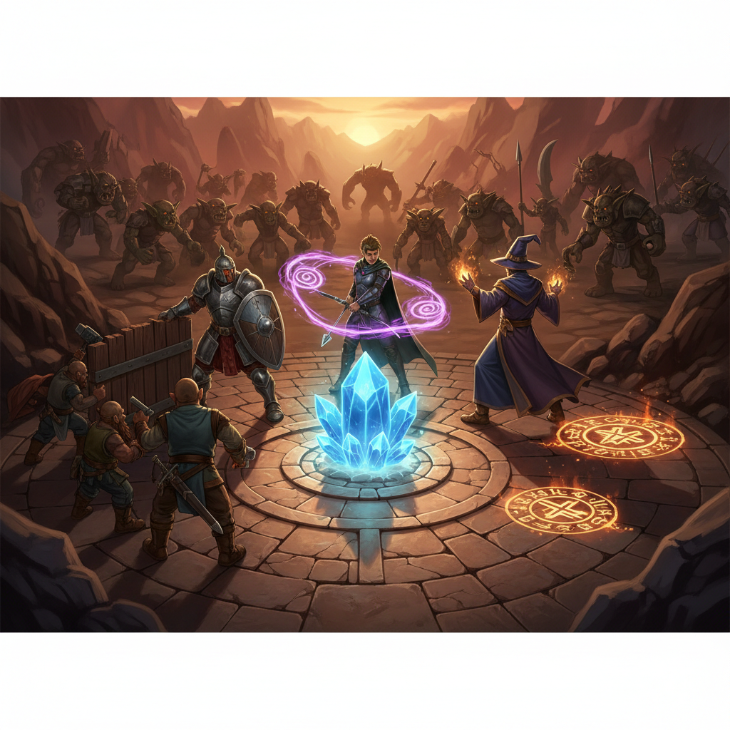 Co-op trap defense team coordinating build phase and combat phase