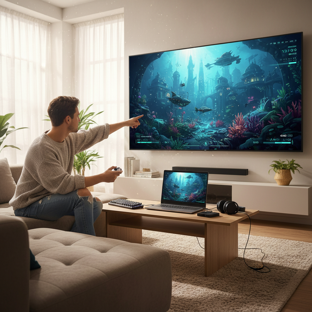 Player comparing underwater exploration games on console and PC