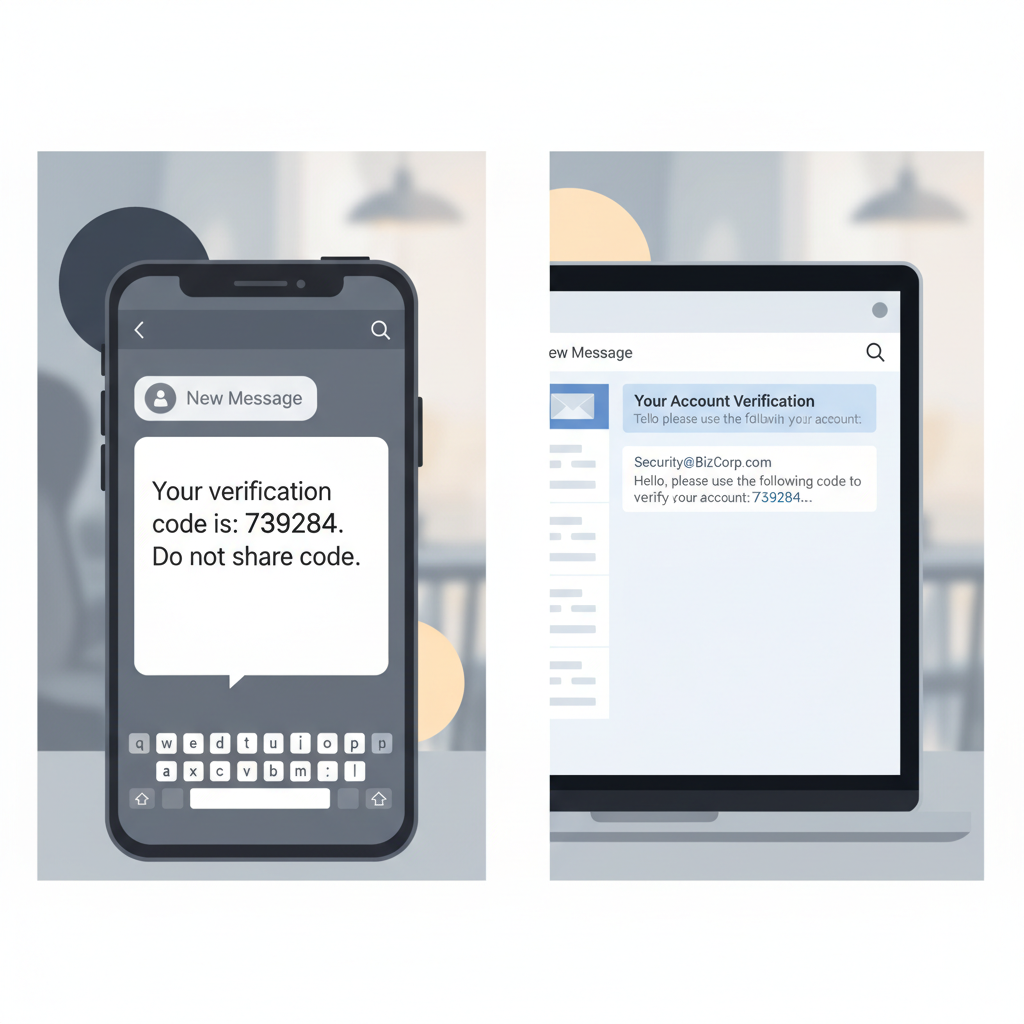 手机短信验证码与邮箱验证码双路径对比示意