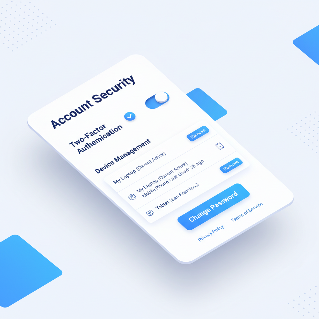 账号安全设置界面示意，包括二次验证与设备管理