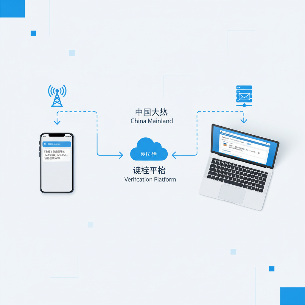 中国用户登录时的验证码接收与邮箱短信路径示意